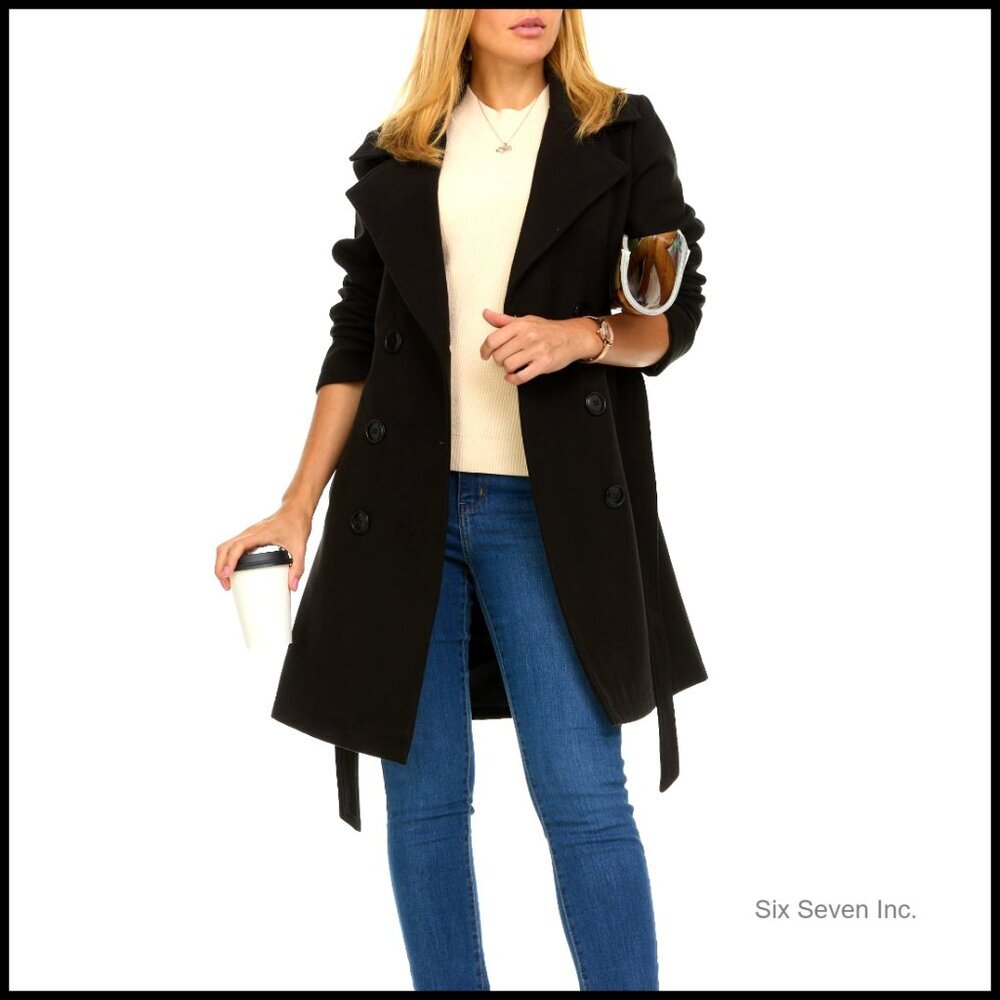 Double-Breasted Long Winter Faux Wool Trench Coat